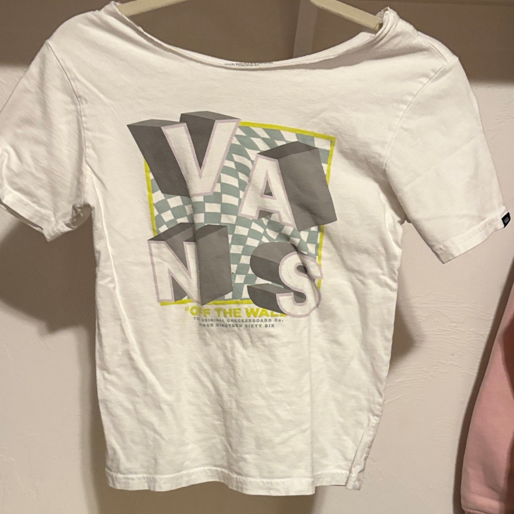 Vans White and Gray Checkered Graphic Tee
